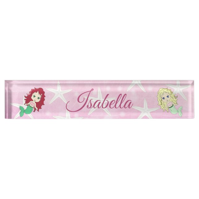 Pink Mermaid and Starfish Name Plate Personalised (Front)