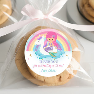 Pink Mermaid and Unicorn Pool Birthday Party  Classic Round Sticker