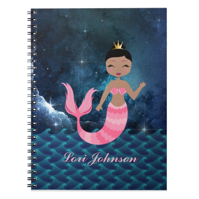 Pink Mermaid at Heart Fantasy Ocean Scene Notebook (Front)