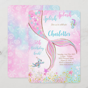 Pink Mermaid Birthday Invitation