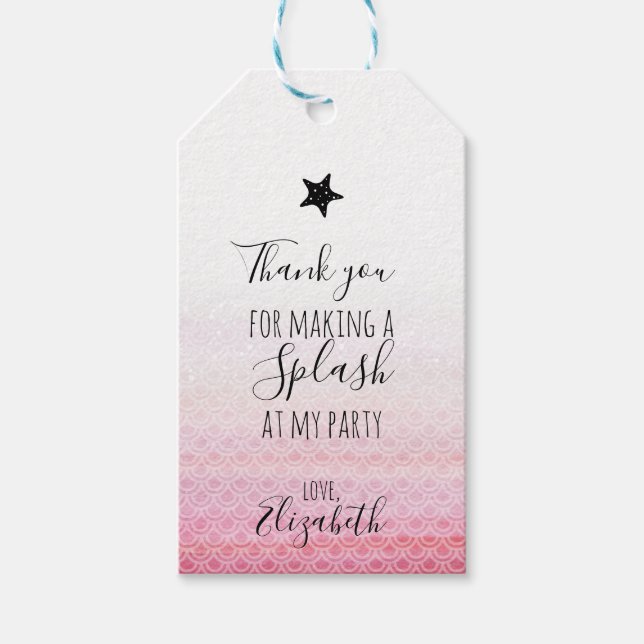Pink Mermaid Birthday Party Gift Tags (Front)