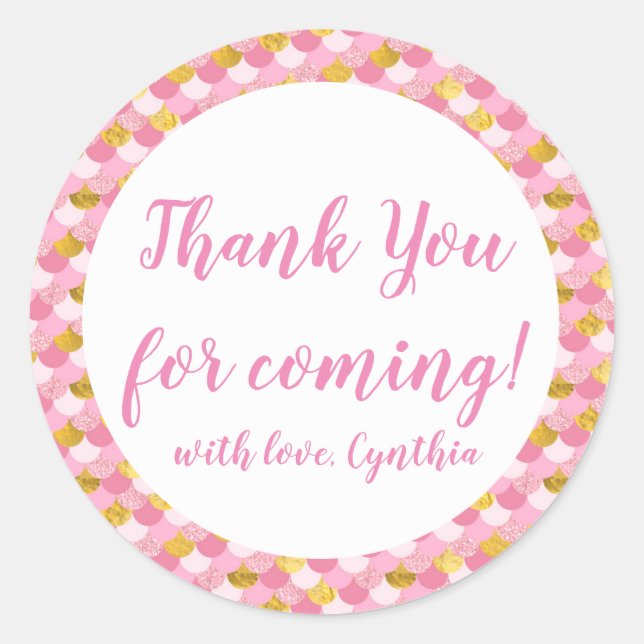 Pink Mermaid Birthday Thank You Tag Stickers (Front)