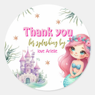 Pink Mermaid castle birthday  Classic Round Sticker