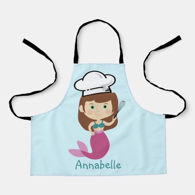 Pink Mermaid Chef Personalise Kids' Apron (Front)