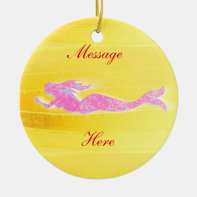 pink mermaid customised ceramic tree decoration (Front)
