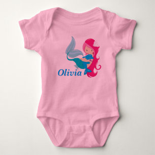 Pink Mermaid Cute Personalised Baby Bodysuit