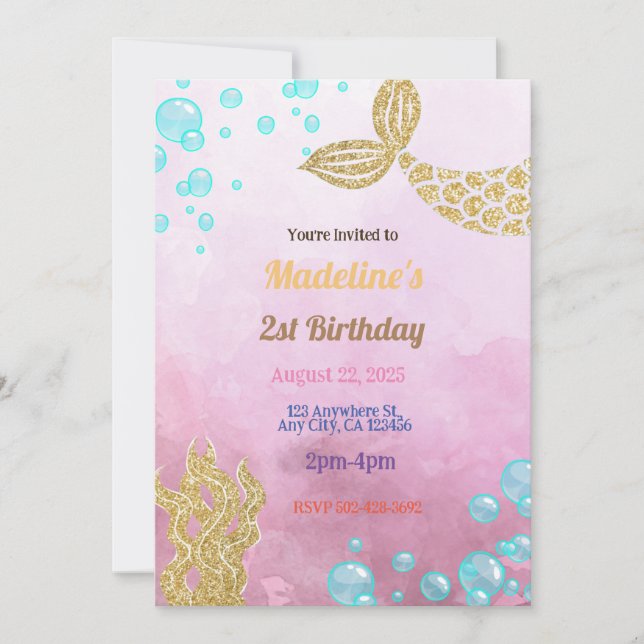 Pink Mermaid Fantasy Birthday Invitation (Front)