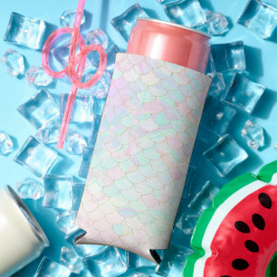 Pink Mermaid Fin Pattern Opal Can Cooler 