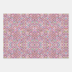 Pink Mermaid Fish Scales Holographic Decoupage Wrapping Paper Sheet