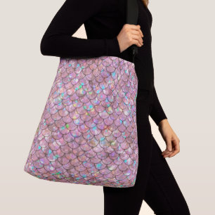 Pink Mermaid Fish Scales Holographic Elegant Glam Crossbody Bag