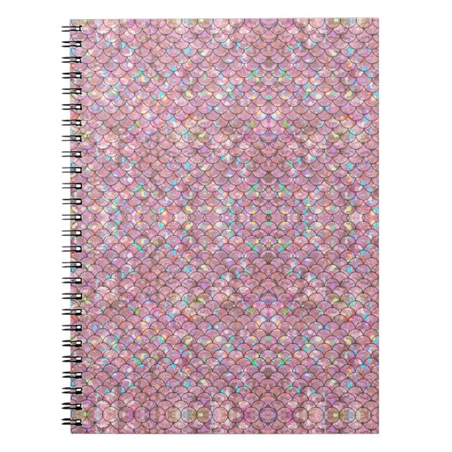 Pink Mermaid Fish Scales Holographic Elegant Glam Notebook (Front)