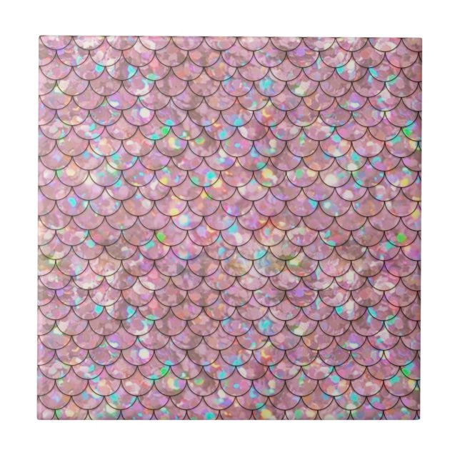 Pink Mermaid Fish Scales Holographic Elegant Glam Tile (Front)
