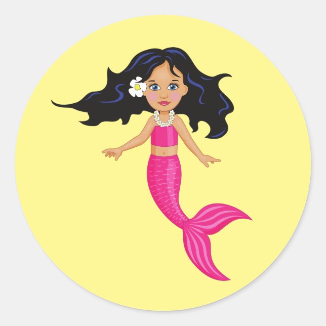 Pink Mermaid girl art Classic Round Sticker (Front)