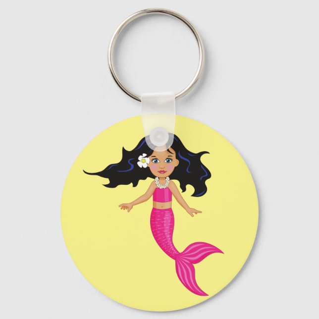 Pink Mermaid girl art Key Ring (Front)