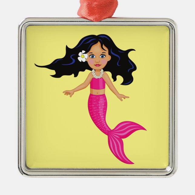 Pink Mermaid girl art Metal Tree Decoration (Front)