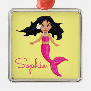 Pink Mermaid girl art personal name gift Metal Tree Decoration