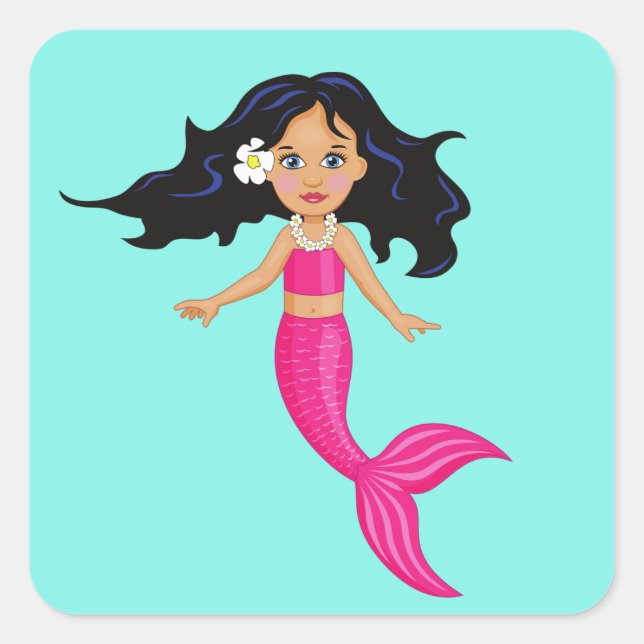 Pink Mermaid girl art Square Sticker (Front)