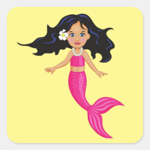 Pink Mermaid girl art Square Sticker