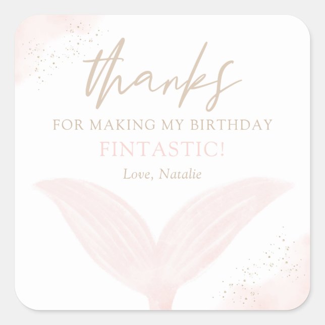 Pink Mermaid Girl Birthday Party Square Sticker (Front)
