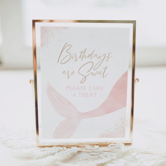 Pink Mermaid Girl Birthday Take a Treat Sign (Creator Uploaded)
