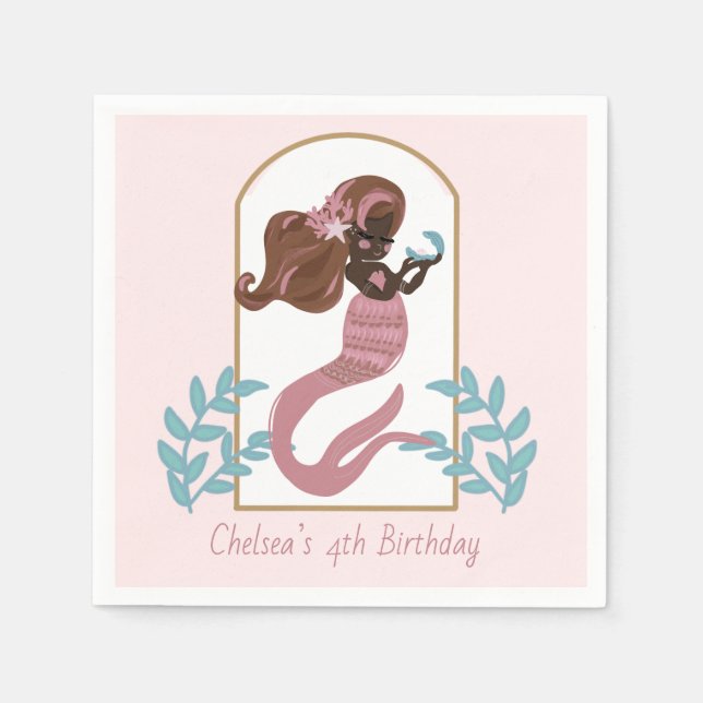 Pink Mermaid Girls Birthday Party Napkin (Front)