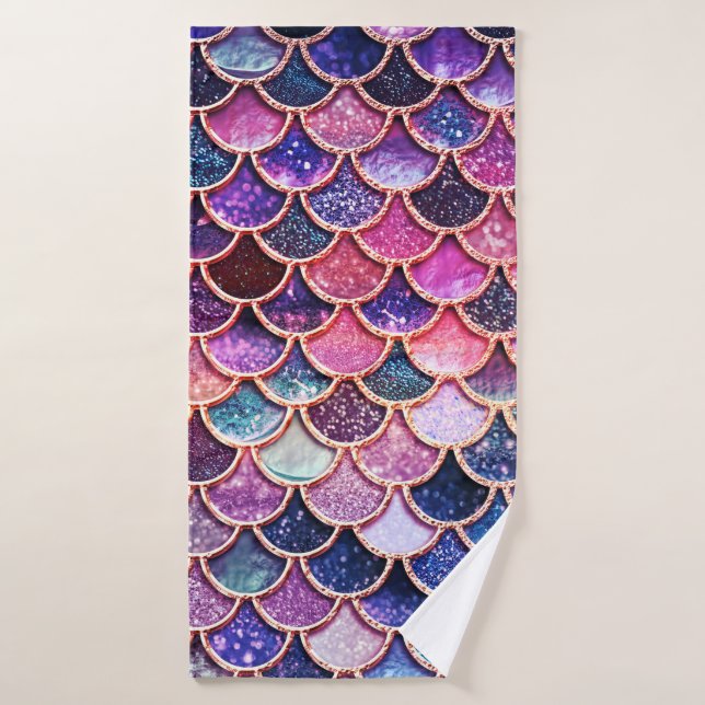 Pink Mermaid Glitter Scales- Mermaid Fish Scales Bath Towel (Bath Towel)