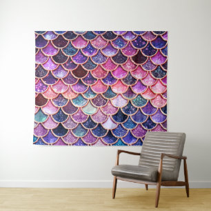 Pink Mermaid Glitter Scales- Mermaid Fish Scales Tapestry