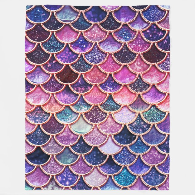 Pink Mermaid Glitter Scales- Mermaid Scales Fleece Blanket (Front)