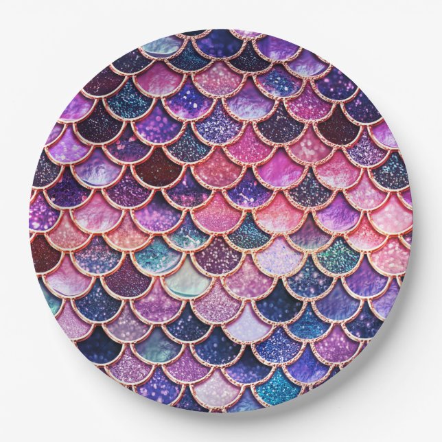 Pink Mermaid Glitter Scales- Mermaid Scales Paper Plate (Front)