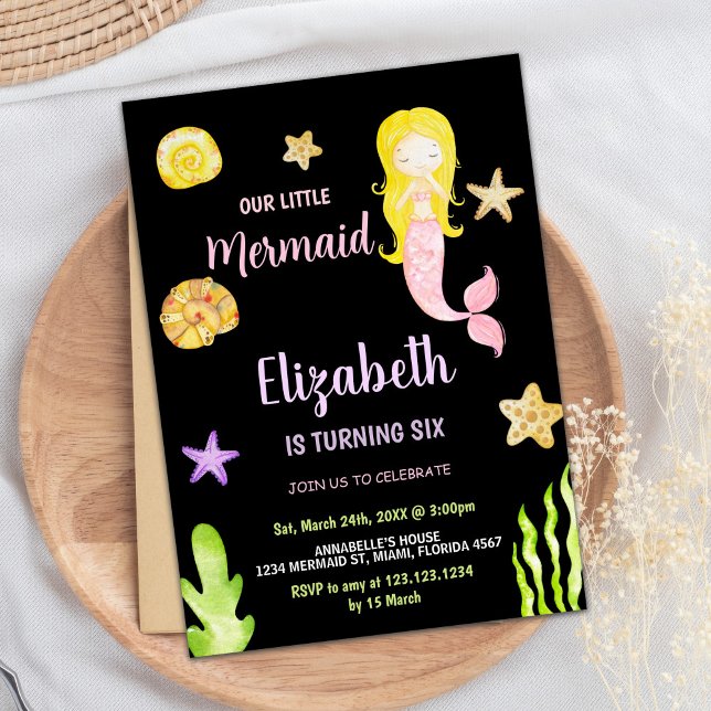 Pink Mermaid Little Mermaid Birthday Invitations (Pink Mermaid Little Mermaid Birthday Invitations)