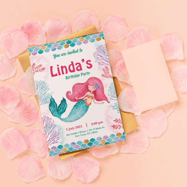 pink mermaid Party Birthday Invitation  (Creator Uploaded)