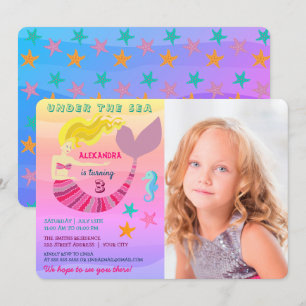 Pink Mermaid Photo Birthday Invitation