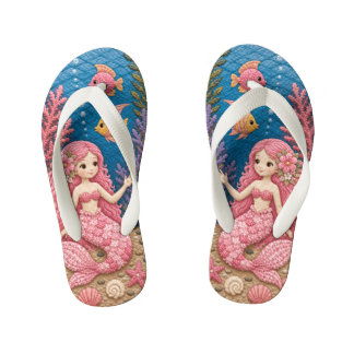 Pink Mermaid Quilt Kid's Flip Flops