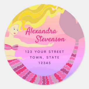 Pink Mermaid Return Address Classic Round Sticker