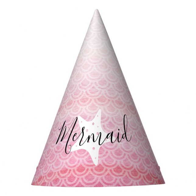 Pink Mermaid Starfish Birthday Party Hat (Front)