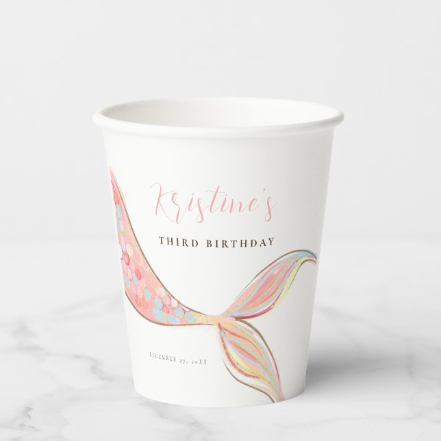 Pink Mermaid Tail Birthday Paper Cups (Front)