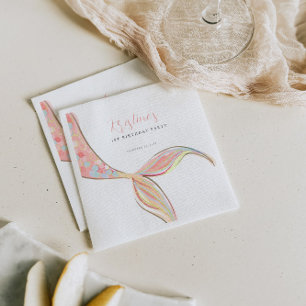 Pink Mermaid Tail Birthday Paper Napkin