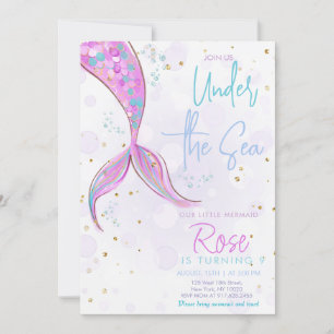 Pink Mermaid Tail Girl Birthday Invitation