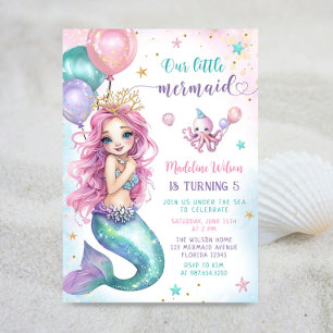 Pink Mermaid Under The Sea Birthday Invitation