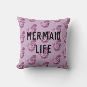 Pink Mermaid Watercolor Mermaid Life Pillow
