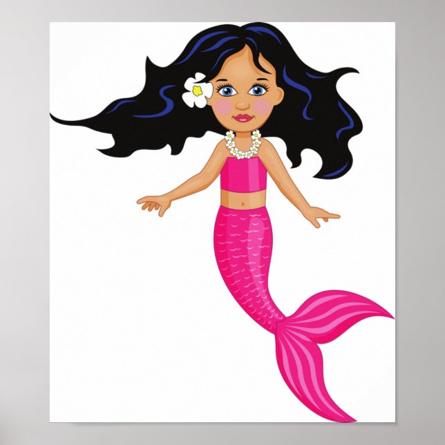 Pink Mermaid with Flower Poster (Front)
