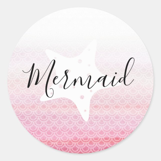Pink Mermaid with Starfish Birthday Stickers (Front)