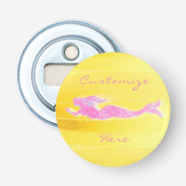 pink mermaid yellow bottle opener (Front)