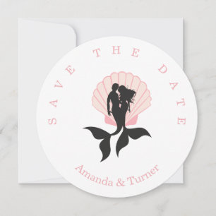 Pink Mermaids Couple on to Seashell Design Save The Date