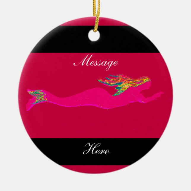 pink mermaids customised ceramic tree decoration (Front)