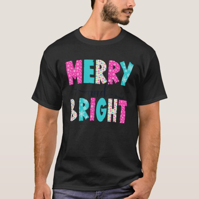 Pink Merry And Bright Christmas Cute Family Xmas H T-Shirt (Front)