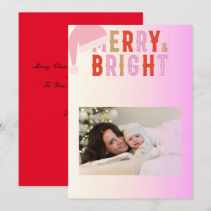 Pink merry and bright greeting card Christmas