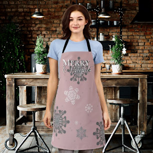 Pink Merry and Bright Snowflakes Christmas Apron