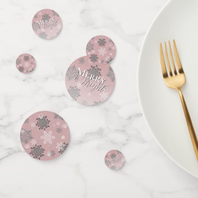 Pink Merry and Bright Snowflakes Christmas Confetti (Group)