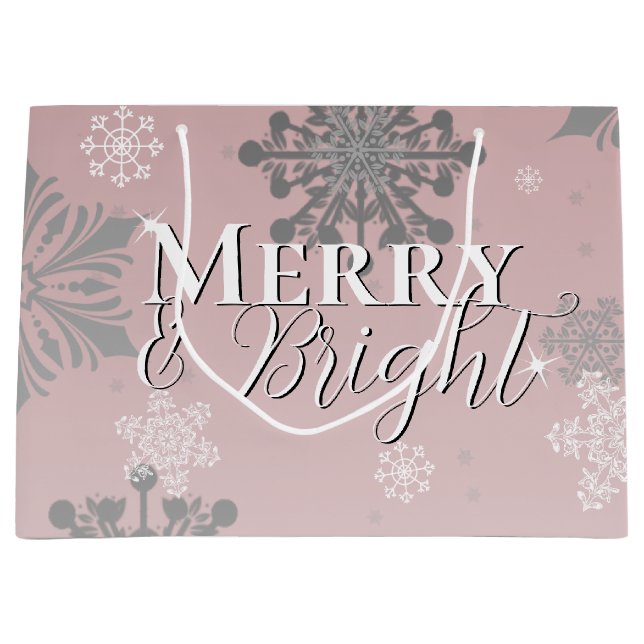 Pink Merry and Bright Snowflakes Christmas Large Gift Bag (Front)